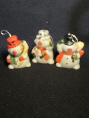 Holiday Ceramic Snowman Bell Ornaments -